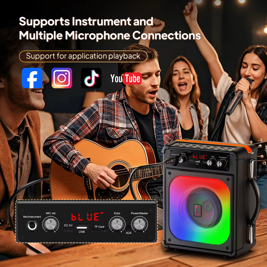 FanFun TX06 Karaoke-Maschine in Schwarz mit 2 kabellosen Mikrofonen und Bluetooth-Funktion - Bild 4