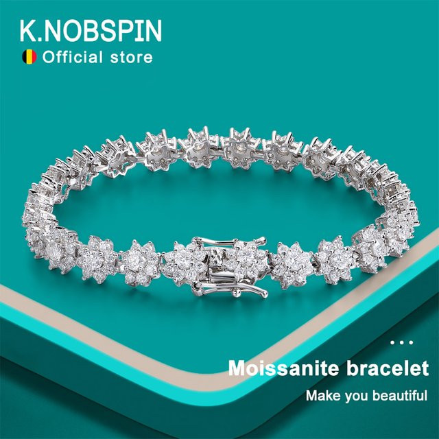 KNOBSPIN Tennis-Armband, Moissanit, 925 Sterlingsilber, vergoldet, Damen und Herren - Bild 1