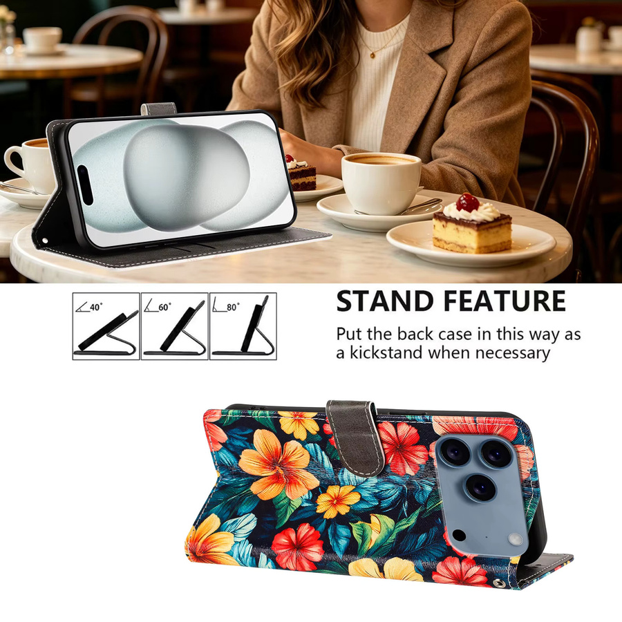 Blumen Design Handyhülle aus Leder als Brieftaschen-Schutzhülle für ZTE Blade A75 Pro A76 A56 A36 V80 Vita V70 Max V60 V50 A35E A55 A54 in Multicolour - Bild 4