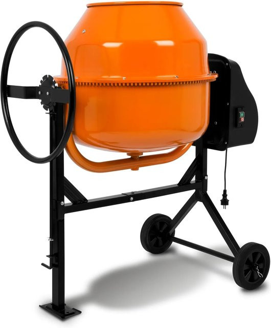 EBERTH Elektrischer Betonmischer 160L mit 650W Motor, Mobil mit schwenkbarer Trommel und Stahlgestell, Orange/Schwarz - Bild 1