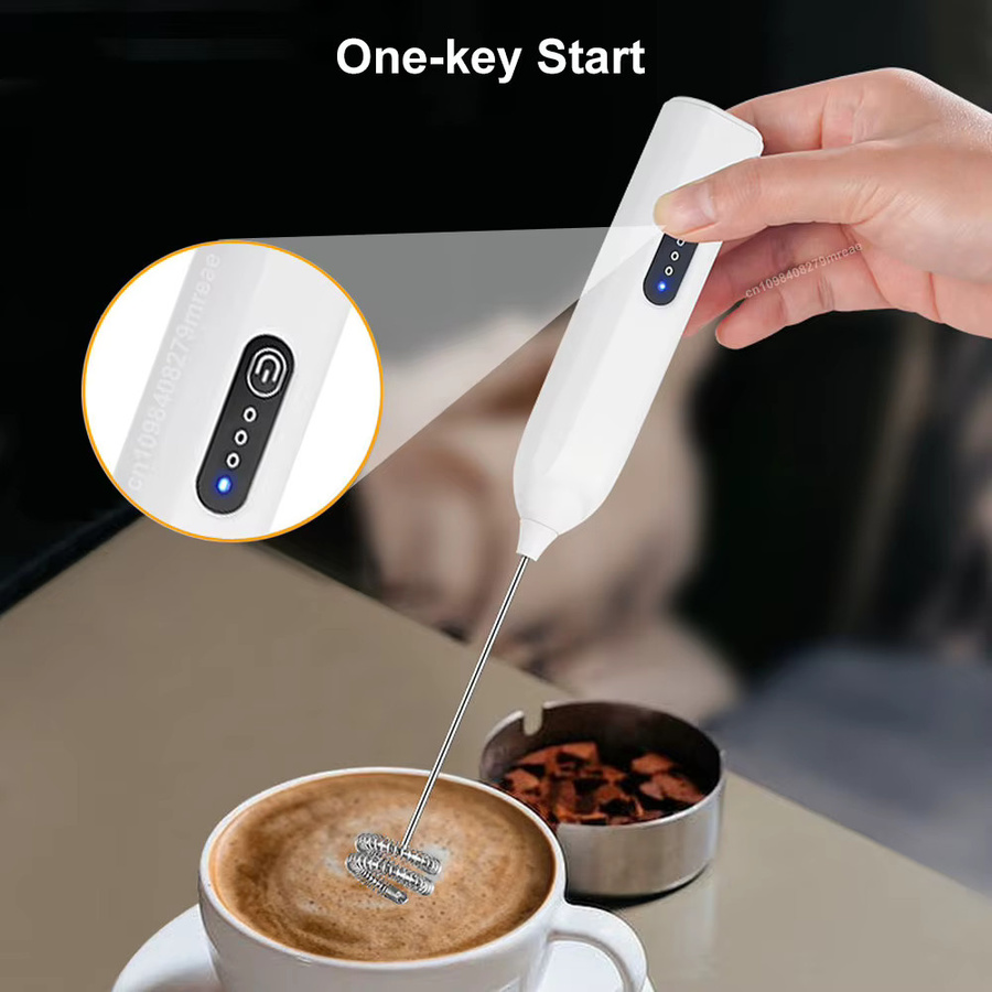 Elektrischer Milchaufschäumer Mini Kaffee-Mixer von raugee, kabelloser Milchschäumer mit Typ-C Aufladung und Eierschläger in Weiß - Bild 5