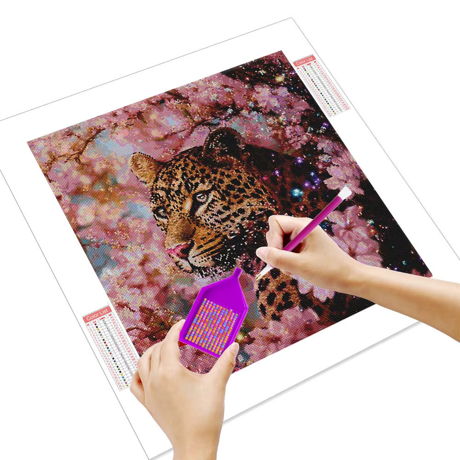 Huacan DIY Diamantmalerei Set Leopard und Blumen mit runden Strasssteinen in Multicolour, B/H: 20 x 20 cm - Bild 2