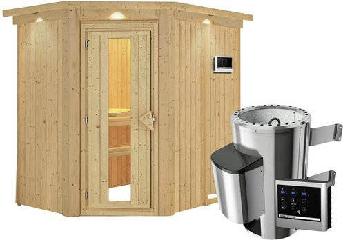 Karibu Sauna Wenden aus Fichtenholz mit 3,6 kW Saunaofen und externer Steuerung für 3 Personen, beige, B/T/H: 210 x 165 x 202 cm - Bild 1