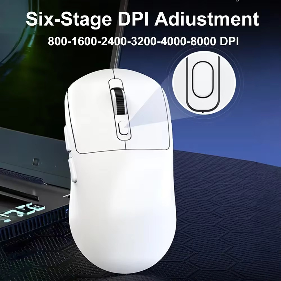 Kebidumei Kabellose Gaming Maus mit 8000 DPI, Bluetooth und 2,4 GHz Verbindung, Wiederaufladbare Maus mit 6 Tasten in Weiß - Bild 3