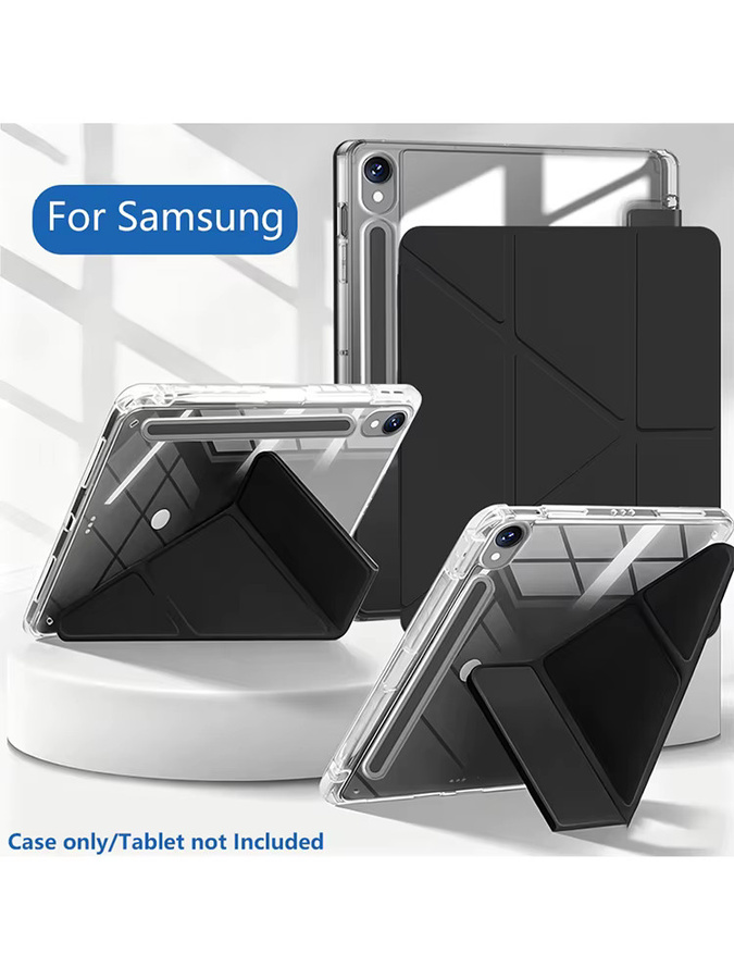 Transparente Y-Fold Acryl-Hülle für Samsung Galaxy Tab S9 S10 FE Lite A9 A11 Plus S11 mit Stifthalter in Schwarz - Bild 4