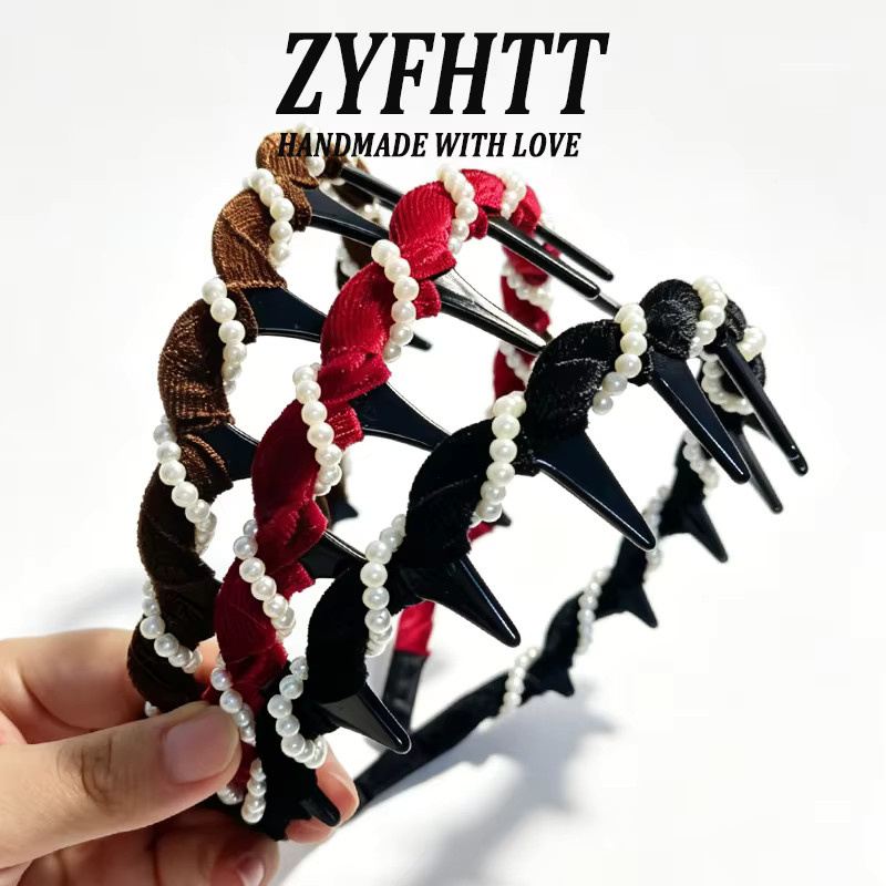 ZYFHTT Stirnband mit Perlen aus Samt, Damen - Bild 3