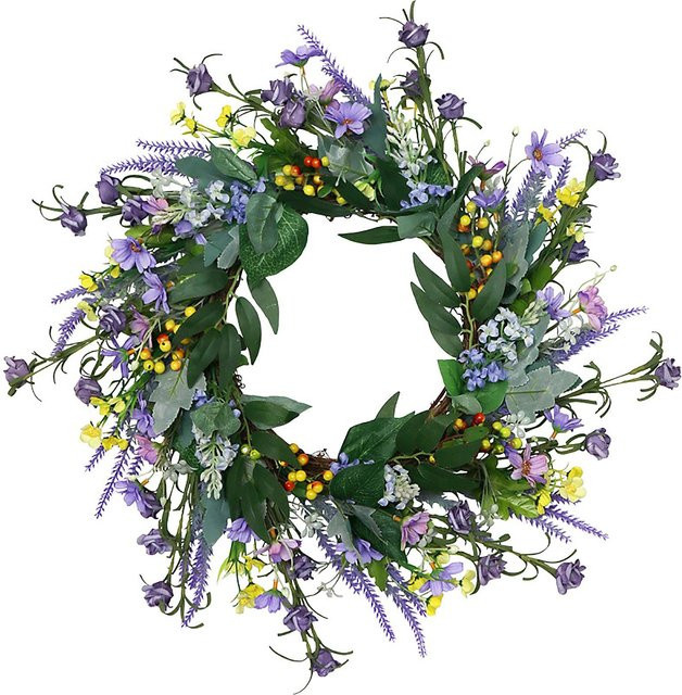 Tooarts Wildblumenkranz in Grau und Mehrfarbig als dekorativer Türhänger für Garten und Hochzeit im Landhausstil - Bild 1