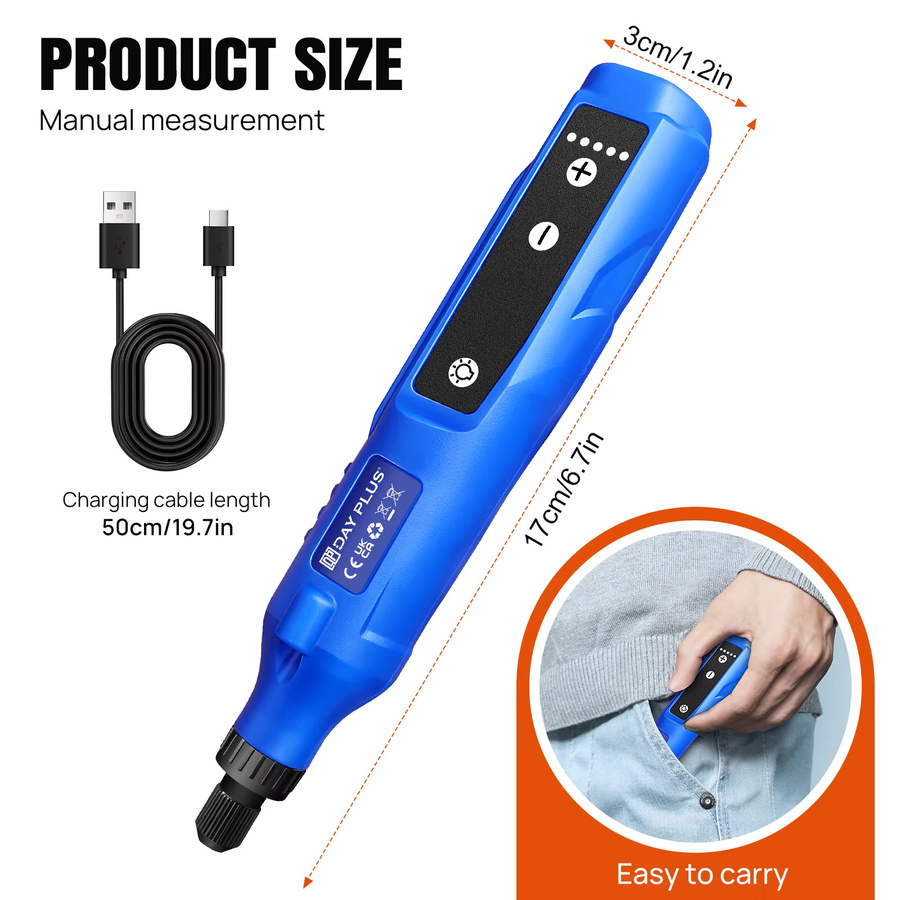 DayPlus Kabelloses Rotationswerkzeug-Set in Blau mit 80-teiligem Zubehör, 1,5 Ah Akku, 5 Geschwindigkeiten und LED-Licht für Gravieren und Polieren - Bild 3