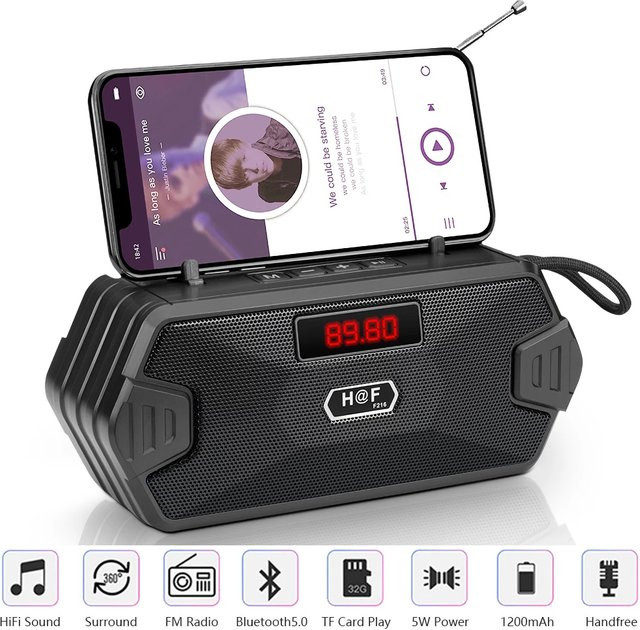 AyeBeau Tragbarer Bluetooth Lautsprecher mit FM Radio und Bass Subwoofer in Schwarz - Bild 1