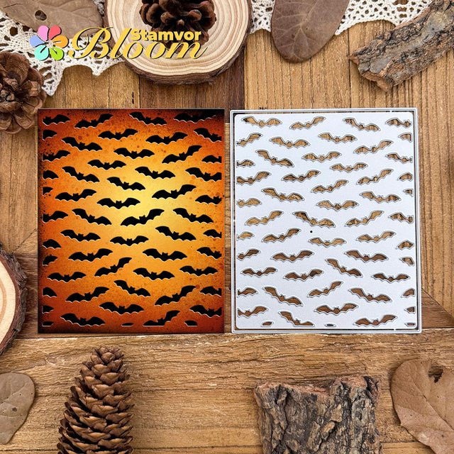 Metall Stanzform Halloween Fledermäuse mit quadratischem Rahmen für Scrapbooking und Prägung in Silber - Bild 1