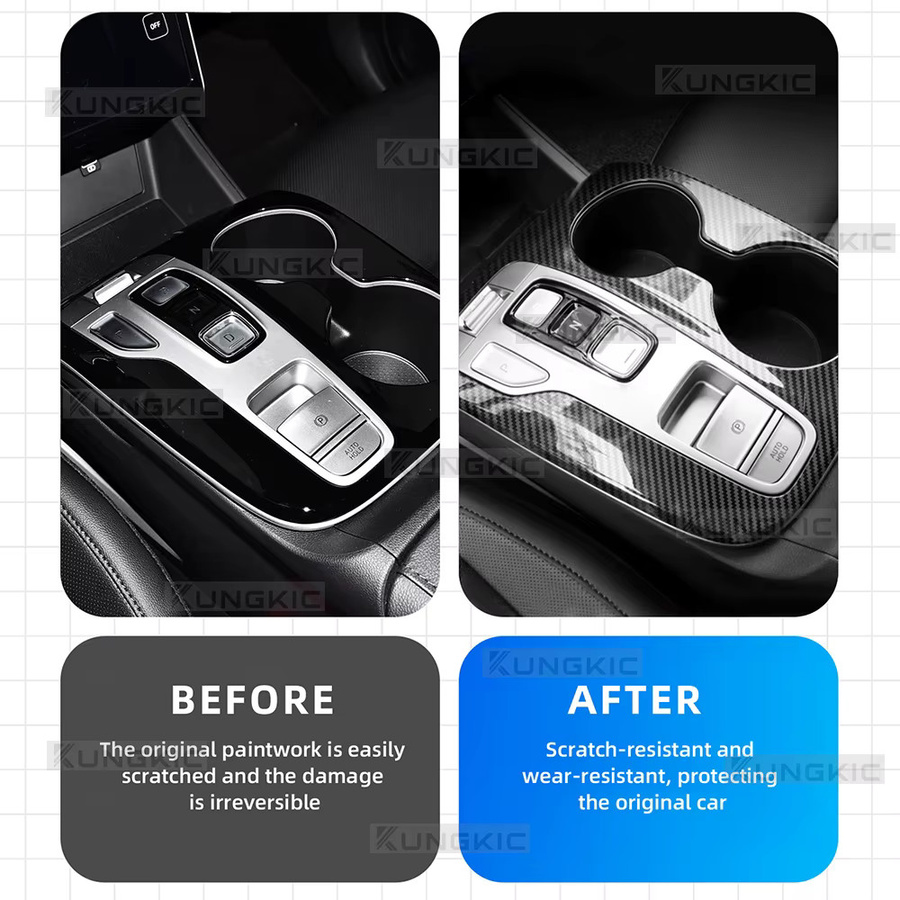 KUNGKIC Carbonfaser Schutzfolie für Hyundai Tucson 2021 2022 2023, Mittelkonsole und Schalthebel, Schwarz - Bild 5