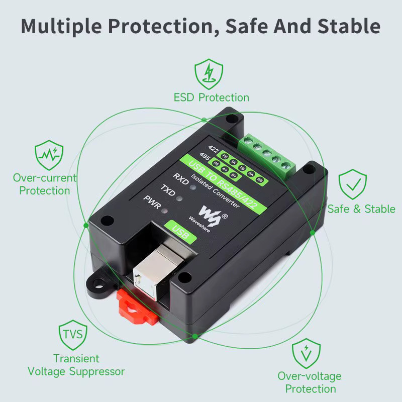 SHCHV USB zu RS485/422 Industrie-Wandler mit FT232RL Chip, isoliert mit transientem Spannungsunterdrücker und Mehrfachschutz, Schwarz - Bild 2