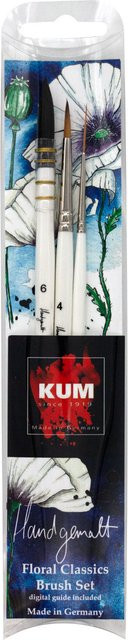 KUM Pinsel Set Floral Classics Handgemalt mit Synthetikborsten und Holzgriffen, Multicolour, Größen 0, 4, 6 - Bild 1