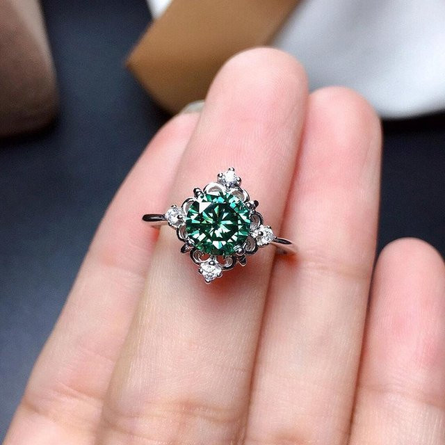 YIRAN Jewelry Eheringe, Silber, Messing, Grünem Zirkonia, Damen - Bild 1