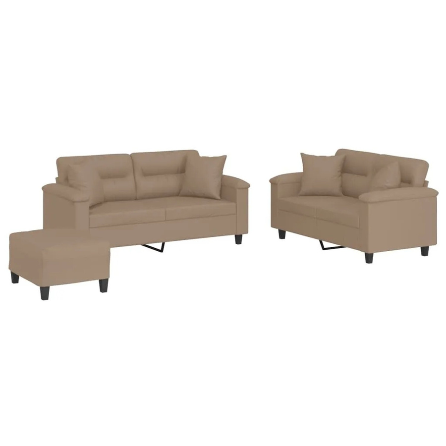 vidaXL 3-teilige Sofagarnitur in Braun mit 2x 2-Sitzer-Sofa, 1x Fußhocker und 4 Kissen aus Kunstleder - Bild 2