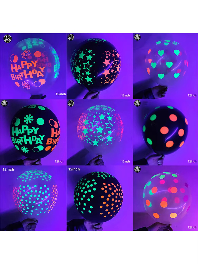 PartiesTour Neonfarbene fluoreszierende Latexballons in Multicolour, Durchmesser: 30,5 cm, leuchtend im Dunkeln für Retro-Geburtstagsfeiern und Hochzeiten - Bild 2