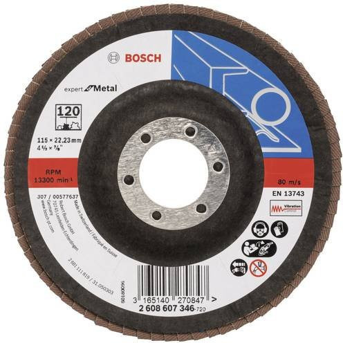 Bosch Fächerschleifscheibe Expert for Metal für Stahl, Durchmesser: 115 mm, Bohrungs-Ø: 22,23 mm, Körnung: 120, Multicolor - Bild 1