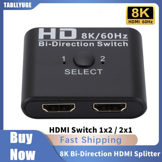 TABLLYUGE Bidirektionaler HDMI Splitter und Switch 1x2/2x1 in Schwarz, 8K 60Hz HDMI-Adapter für PS4, PS3, TV-Box, Monitor und Projektor - Bild 1