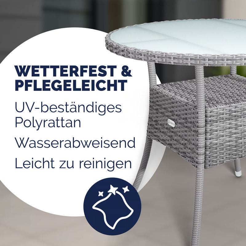 Casaria Polyrattan Tisch Grau Rund mit Glasplatte Ø 80 cm - Bild 3