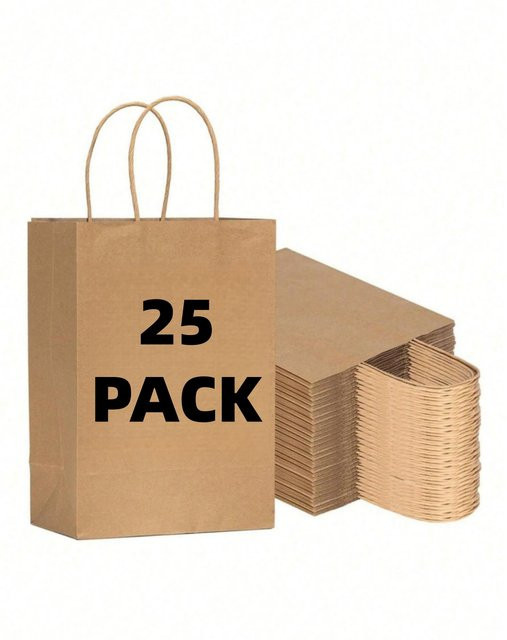 25 Stück Kraftpapiertüten mit Griffen in Braun, B/T/H: 15 x 8 x 21 cm - Bild 1