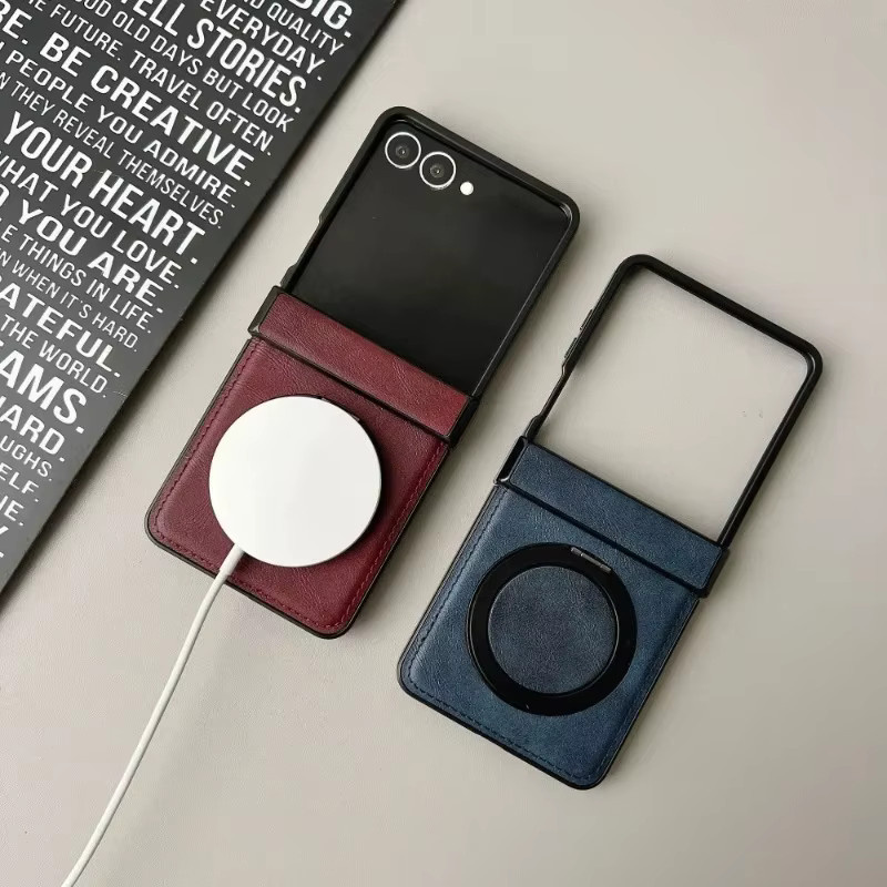 Samsung Galaxy Z Flip 7 FE 6 5 4 3 Business Schutzhülle aus PU Leder mit Magnetischer Ladung, Ringhalterung und Scharnier-Schutz in Schwarz - Bild 2
