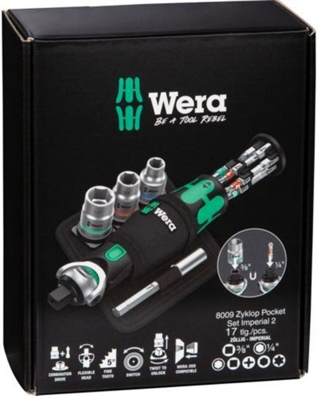 Wera Zyklop Pocket Set Imperial 2, 18-teiliger Bit-Satz, 3/8 Zoll, schwarz-grün-bunt - Bild 2