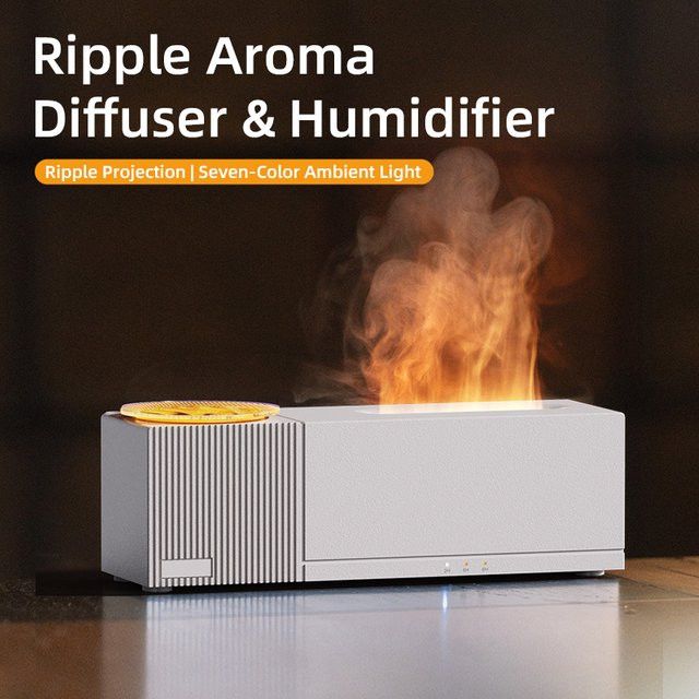 HAOYUNMA Elektrischer Flammen-Duftdiffusor mit 7 Flammenlampeneffekten und Spray-Funktion in Weiß und Multicolor - Bild 1