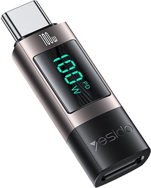 Yesido USB-C Daten- und Ladeadapter GS24 mit Display, Grau - Bild 1