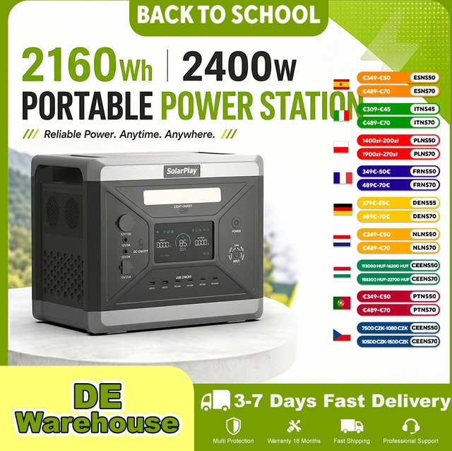 SOLARPLAY Tragbares Kraftwerk mit 2160Wh LiFePO4-Batterie und 2400W Leistung in Grau - Bild 1