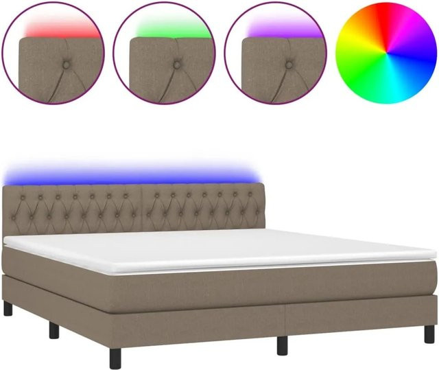 vidaXL Boxspringbett mit Matratze und LED-Beleuchtung in Beige, Hybrid-Design mit USB-Anschluss, B/T/H: 180 x 200 x 88 cm - Bild 1