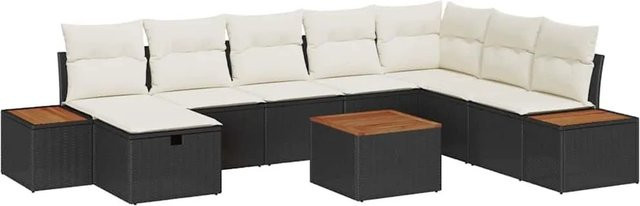vidaXL Garten-Sofa-Set aus Polyrattan in Schwarz mit 9-teiliger Polsterung und Kissen für Terrasse und Garten - Bild 1