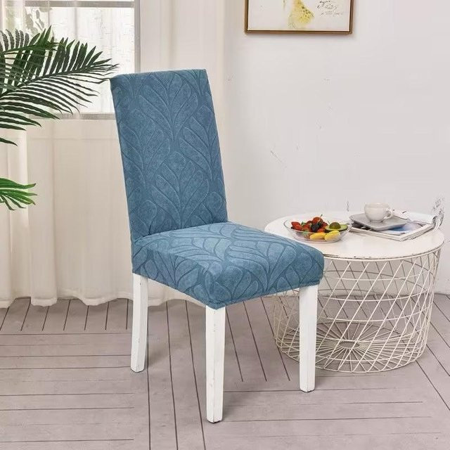 Elastische Esszimmerstuhlbezüge von Yiran bag in Blau mit Jacquard-Muster, rutschfester Sitzschoner aus Polyester und Elastan - Bild 1