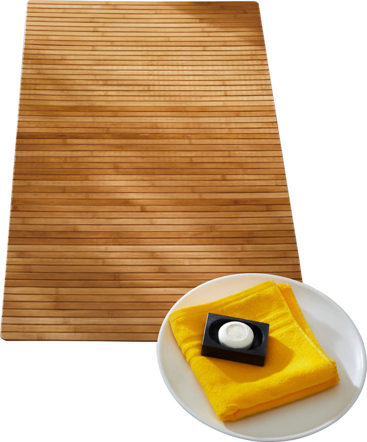 Kleine Wolke Badvorleger aus Bambus in Braun, B/T/H: 80 x 50 x 0,5 cm - Bild 3