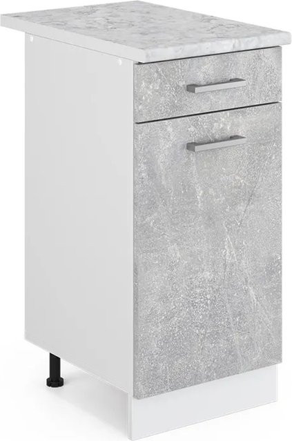 Vicco Küchenunterschrank R-Line Schubladenschrank in Beton-Optik und Weiß mit Marmor-Design, Breite: 40 cm - Bild 1