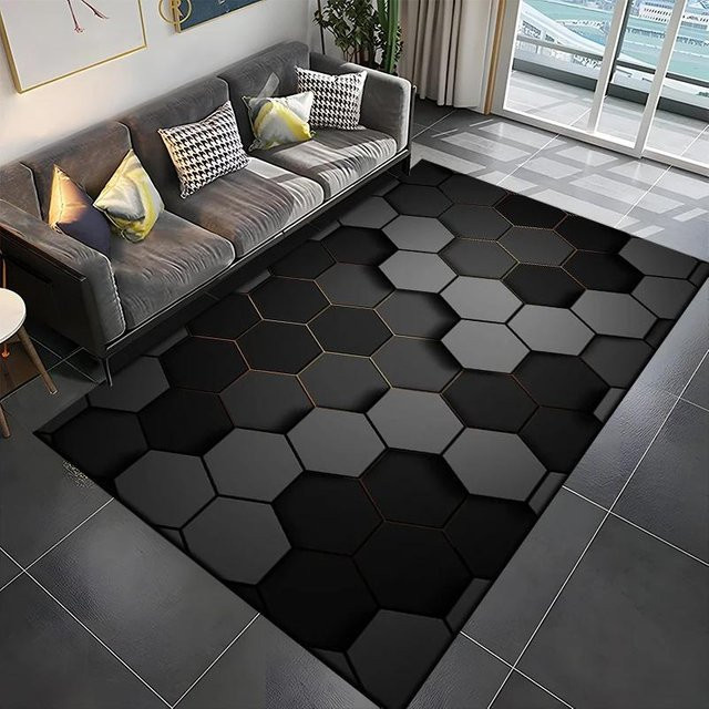 Wucifang Teppich mit 3D-Spiegel-Effekt und geometrischem Design, Schwarz, B/T: 80 x 50 cm - Bild 1