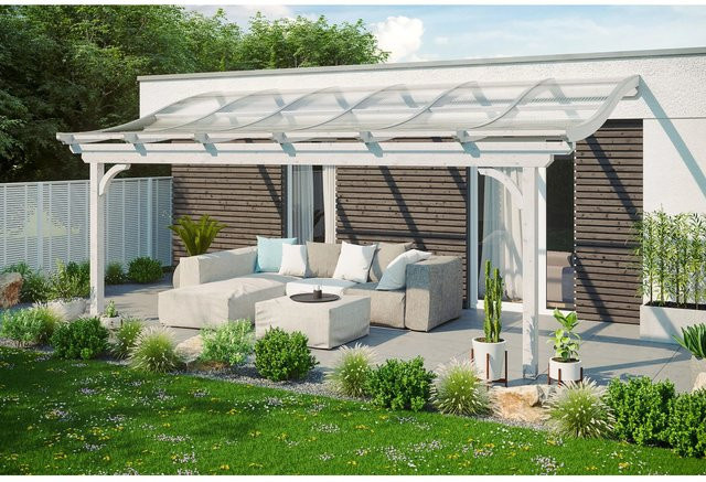 Skan Holz Terrassenüberdachung Verona aus Leimholz mit Polycarbonat-Dach in Weiß, B/T/H: 648 x 389 cm - Bild 1