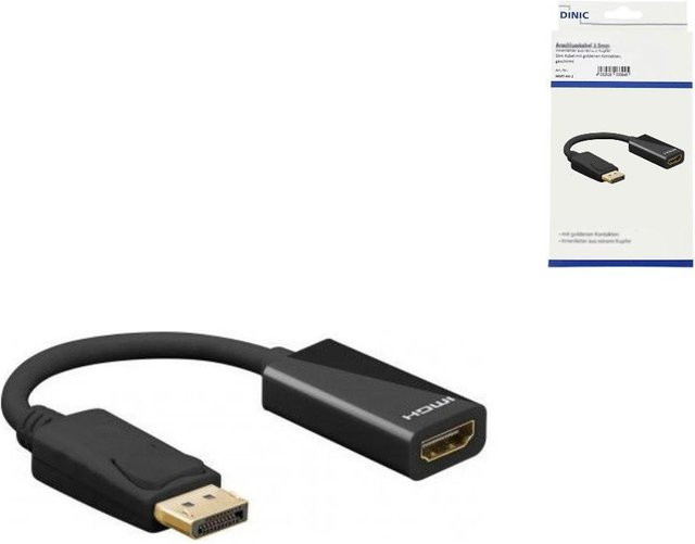 DINIC Adapter DisplayPort-Stecker auf HDMI-Buchse in Schwarz, 4K2K@60Hz, 3D, Länge: 0,1 m - Bild 1