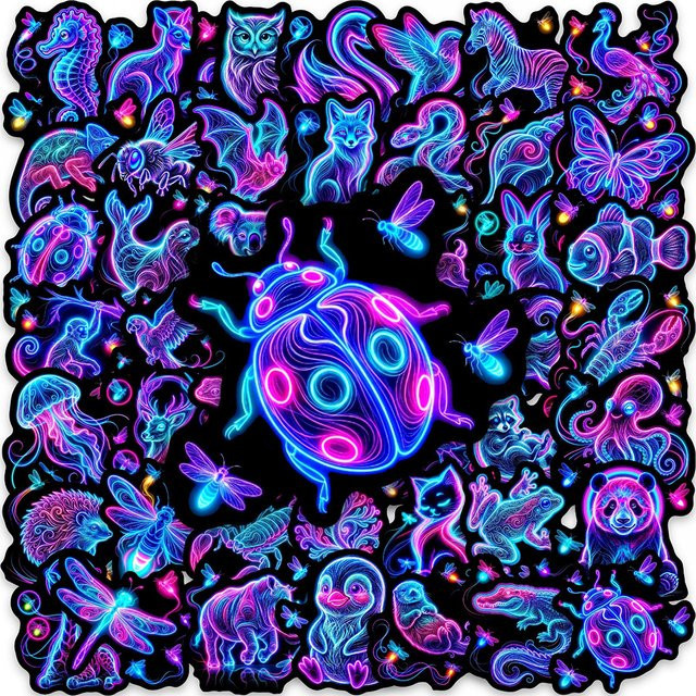 Charile Neon-Tier-Graffiti-Aufkleber, Cartoon-Insekten Panda Katze, 10/30/50 Stück - Bild 1