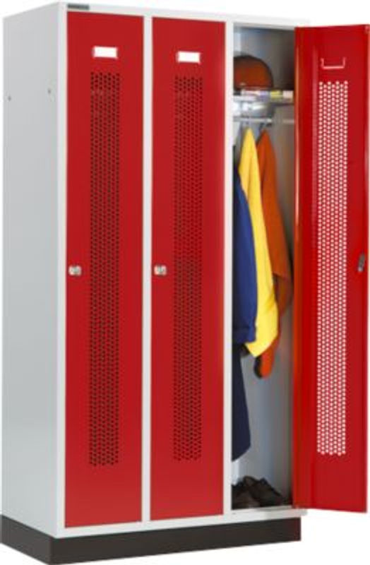 Schäfer Shop Select Kleiderspind mit 3 Abteilen, gelochte Streifen, Sockel und Zylinderschloss, Farbe: Rubinrot, Breite: 300 mm - Bild 2