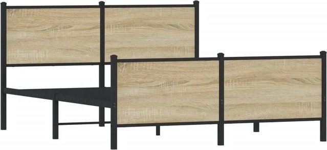 vidaXL Metallbett in Sonoma-Eiche ohne Matratze, Farbe Braun, B/T/H: 137 x 190 x 91,5 cm - Bild 1