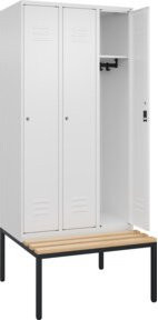 C+P Spind Classic PLUS Garderobenschrank mit Sitzbank, 3 Abteile, Zylinderschloss und 3 Garderobenhaken, B/T/H: 212,0 x 90,0 x 81,5 cm - Bild 1