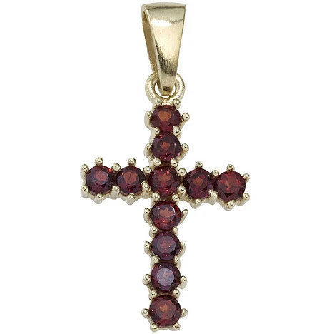Colfem Anhänger Kreuz, 333 Gelbgold, 11 Granate rot, Unisex - Bild 1