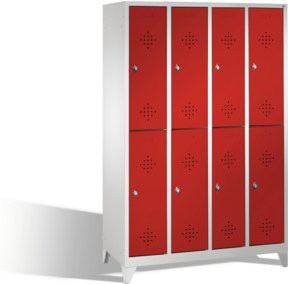 C+P Doppelstockspind Classic auf Füßen mit 8 Fächern, Front Rubinrot, Korpus Lichtgrau, H: 185 cm, B: 119 cm, T: 50 cm - Bild 1