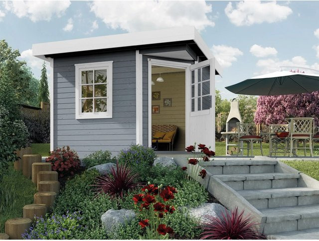 WEKA Gartenhaus 213 Gr.2 aus Holz in Grau mit Flachdach und Vordach B/H/T: 338 x 237 x 338 cm - Bild 1