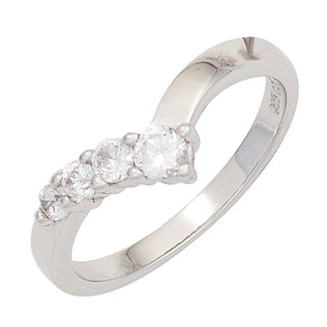 Colfem Ring 925 Sterling Silber, rhodiniert, 4 Zirkonia, Damen, Ringgröße 52 - Bild 1