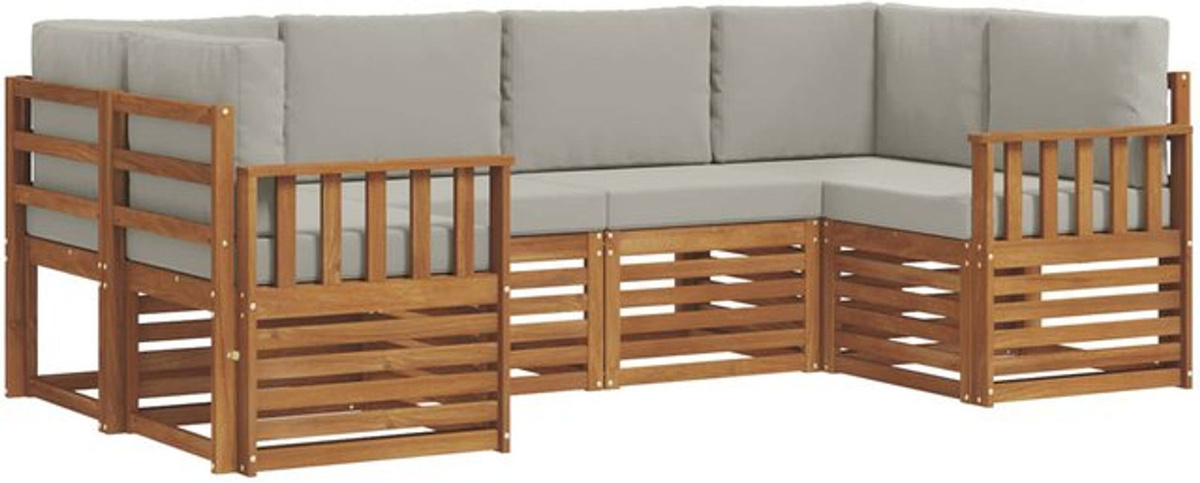 Modernes Ecksofa Set von vidaXL aus Akazie mit 6 Kissen in Natur und Hellgrau, wendbar - Bild 1
