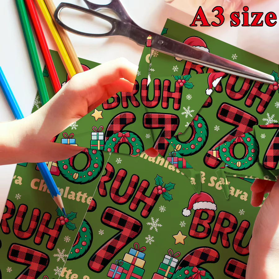 3 Blatt personalisiertes Bastelpapier für Weihnachtsgeschenke und DIY-Verpackungen, Mehrfarbig, Format: A3 - Bild 6