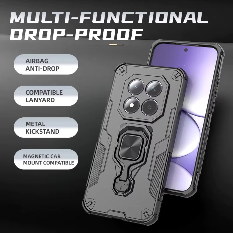 Stoßfeste Magnet-Handyhülle für Xiaomi Redmi Note 15 Pro 4G Plus 5G mit Metallring-Ständer und Kameraschutz in Schwarz und Grün - Bild 4