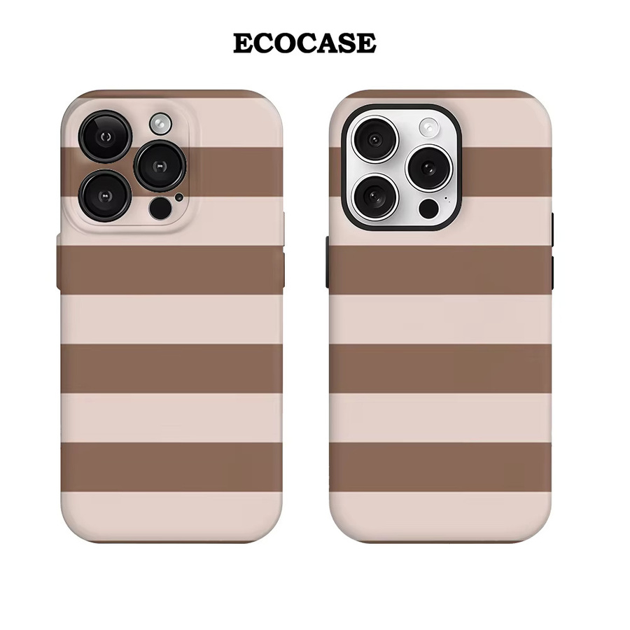 Handyhülle mit braun-beigen Streifen für Apple iPhone 11 bis iPhone 17 Pro Max Plus mit doppelschichtiger Rückseite - Bild 2
