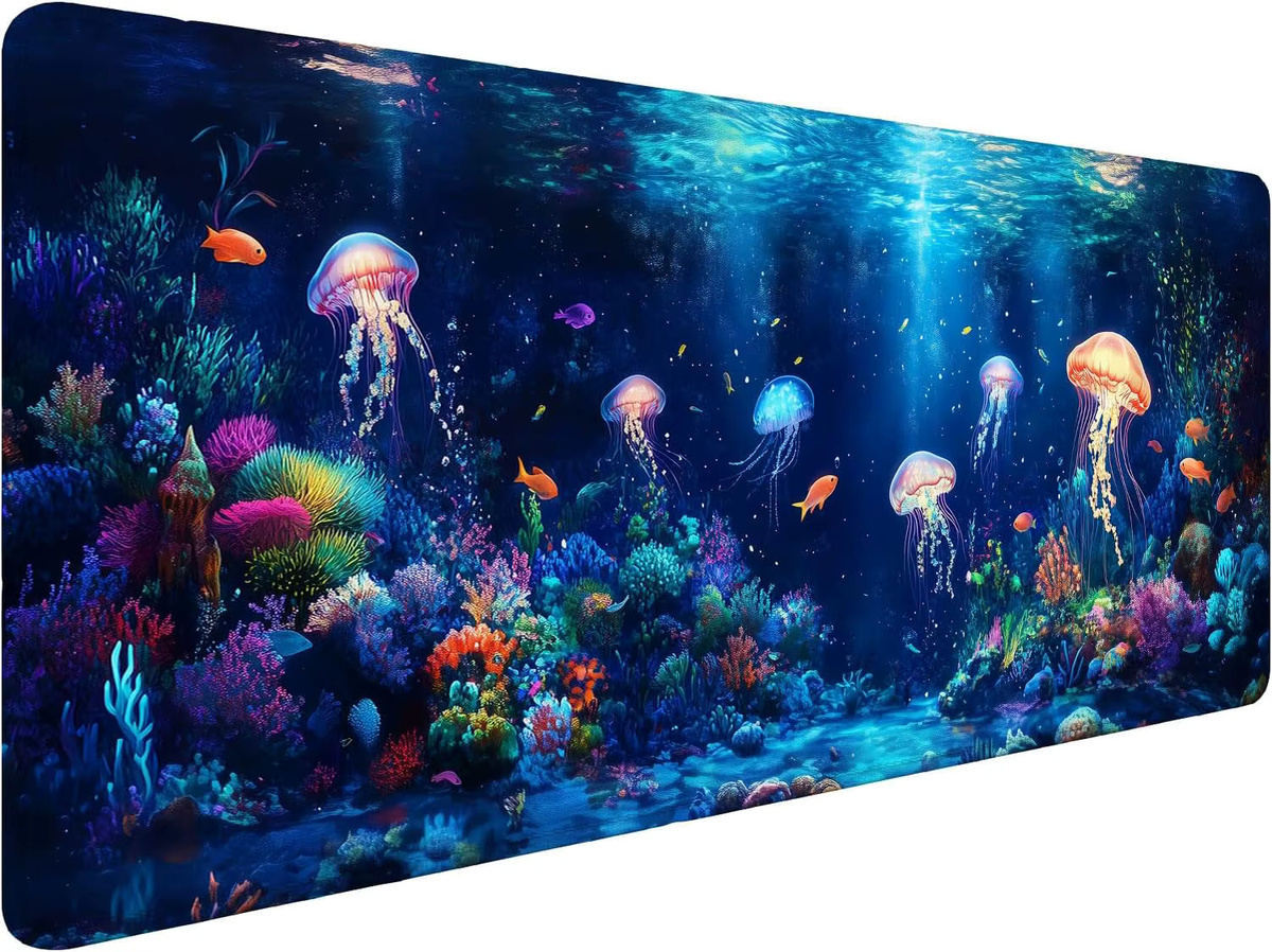 Mairuige Gaming-Mauspad Ozean-Quallen XL Schreibtischunterlage mit Unterwasser-Motiv in Blau und Multicolour - Bild 2
